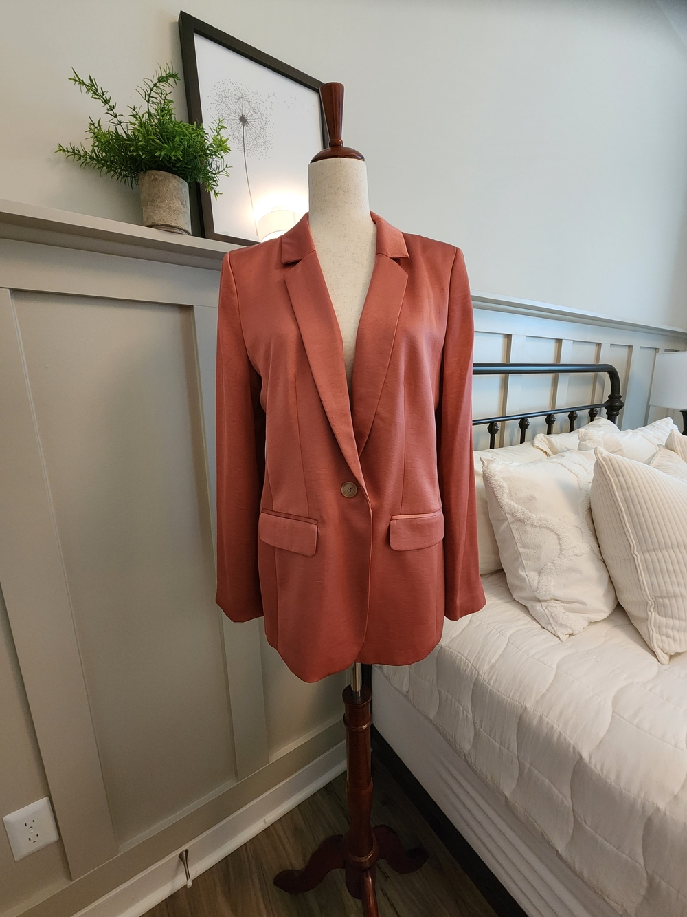 LOFT Coral Satin Single-Button Blazer Jacket